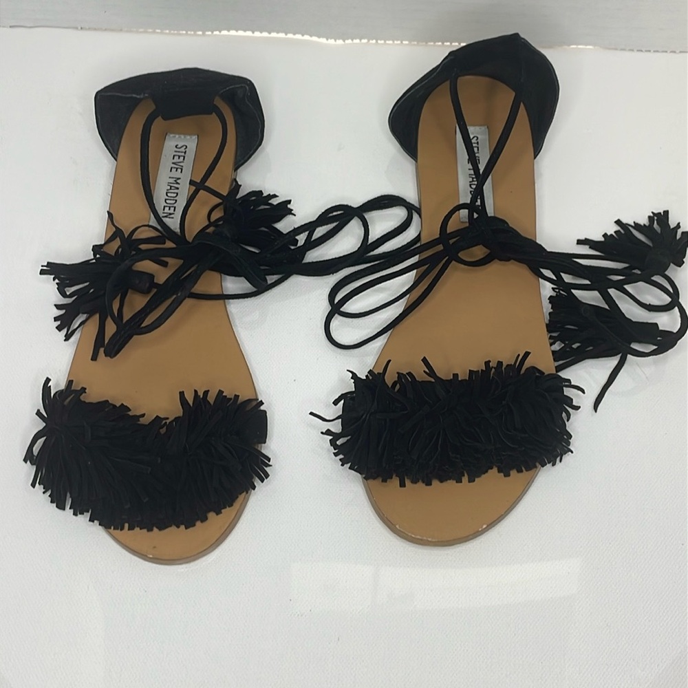 Steve Madden black fringe sandals